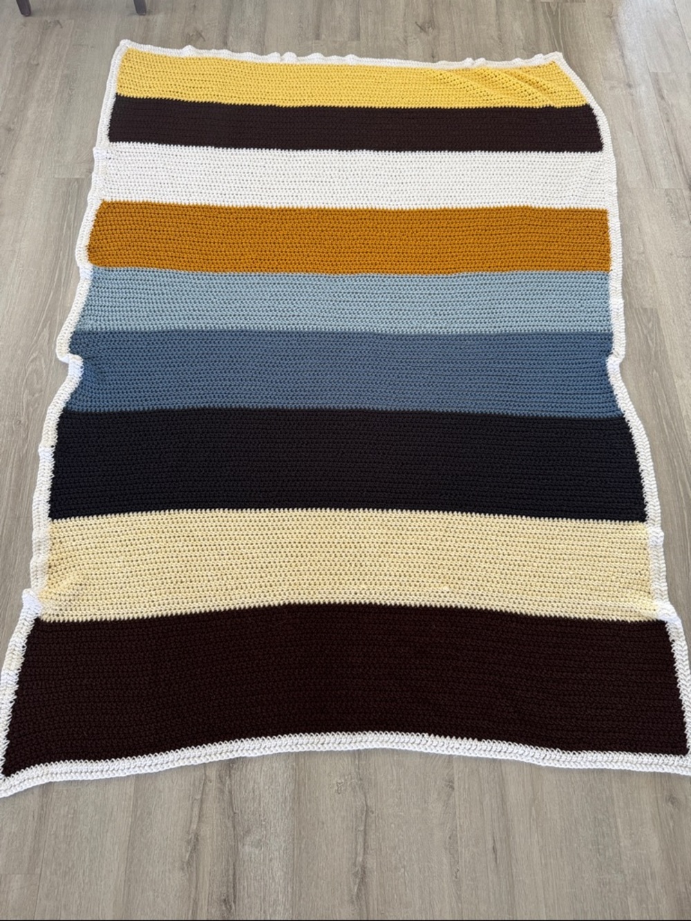 Handmade Crochet Striped Throw Blanket Afghan Multicolor Boho Rustic Farmhouse